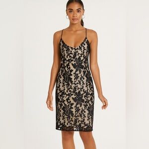 NWT LOVERS + FRIENDS  Black Lace Overlay Lace Up Back Cocktail Dress Size Medium